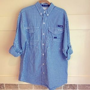 Columbia PFG Super Bonehead long sleeve shirt blue check men’s small